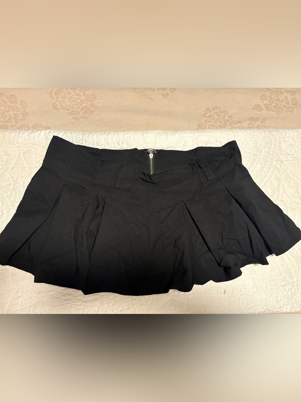 Fashion Nova Black Pleated Mini Skirt with Exposed Back Zip